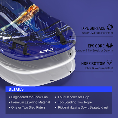 XPE EPS HDPE χιονοδρομικό έλκηθρο για παιδιά Unisex ενήλικες Προσαρμόσιμο λογότυπο 2 χειριστήρια και σχοινί σύρσης