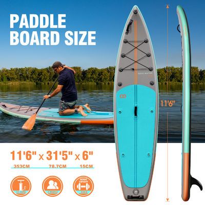 11'6&quot; X31'5&quot; X6&quot; Φουσκωτό Stand Up Paddle Board για λίμνες ποτάμια Υπερσταθερό σχέδιο