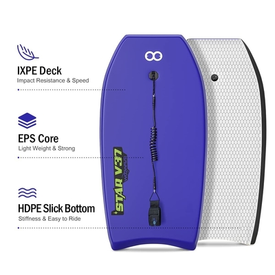 Οι αναβάτες 5'5'-5'9' 165cm-175cm 42&quot; EPS Core Bodyboard με Surf Leash Κίτρινο / Μπλε / Πράσινο
